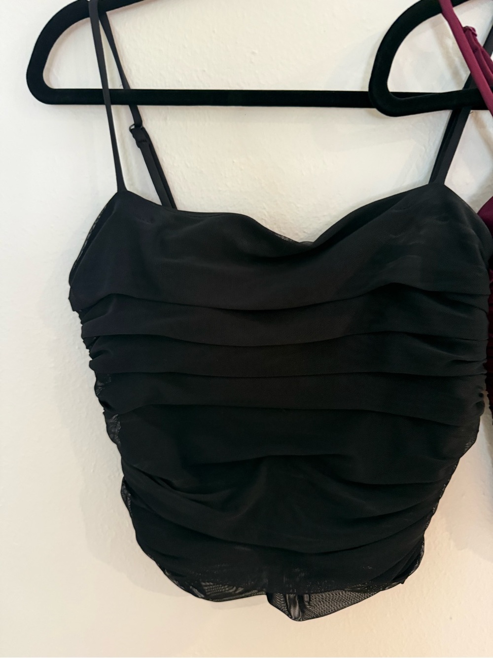 Express Body Contour Black Ruched Mesh Padded Cami Top M